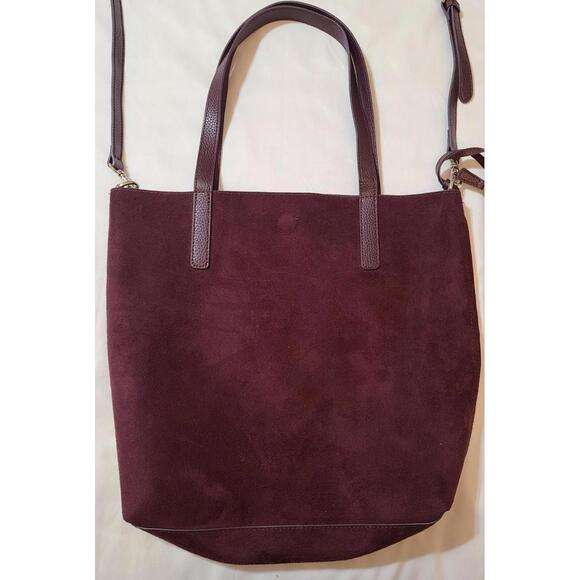 2pk Vegan Suede Tote  Sz Medium Equestrian Collegiate Preppy Purple Brown 15x14 - Picture 2 of 13